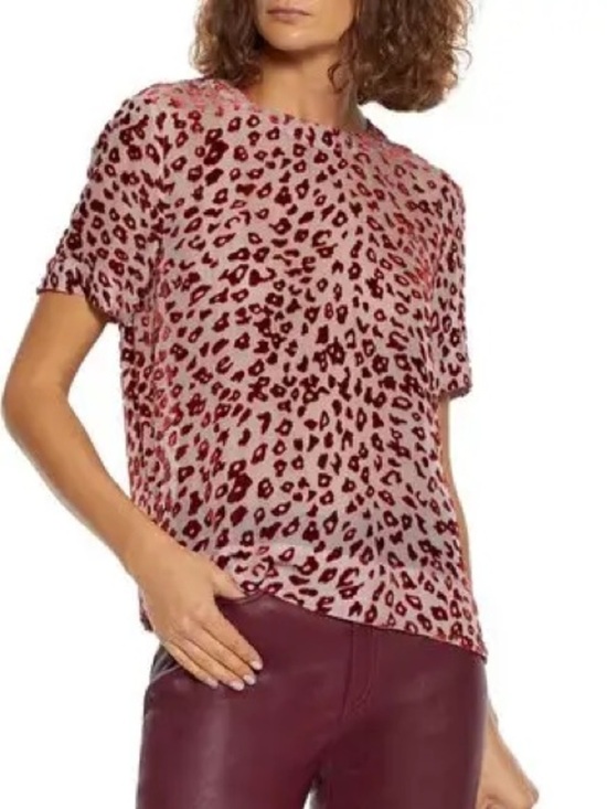 rag & bone Tops - Rag & Bone GIA Animal-Print Velvet Burnout Tee in pink and red (T3)